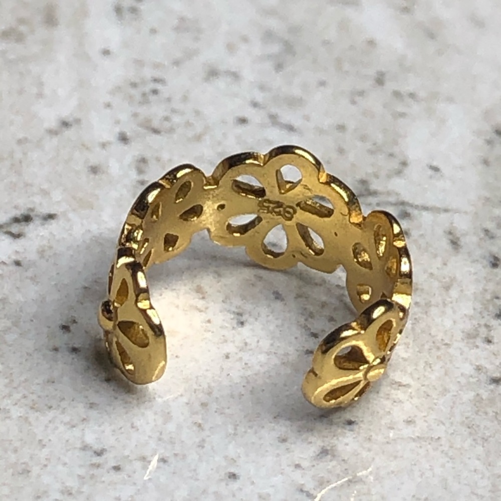 925 Sterling Silver Gold Flower Ear Cuff - Picture 10 of 16